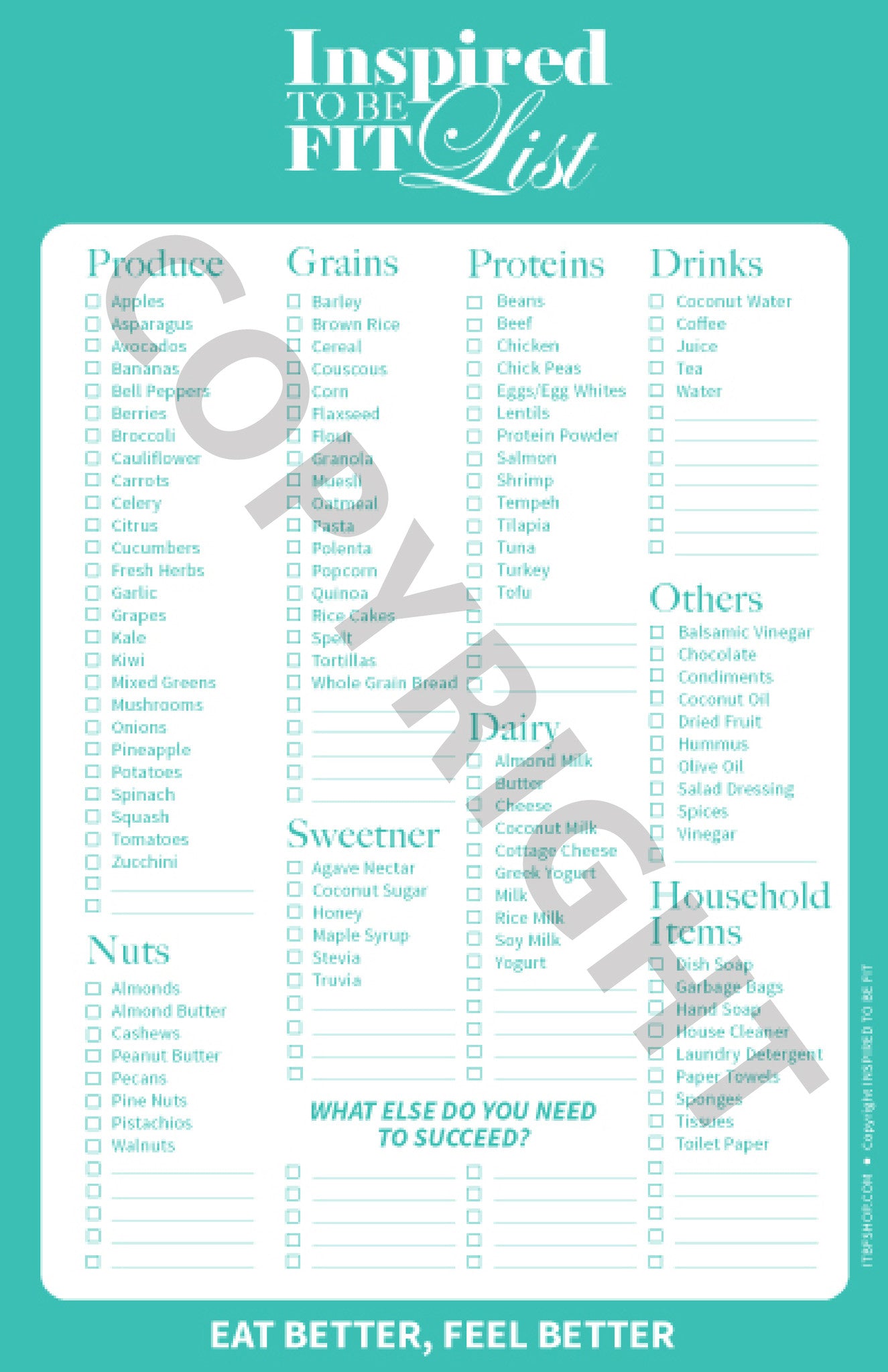 Healthy Grocery List - Printable